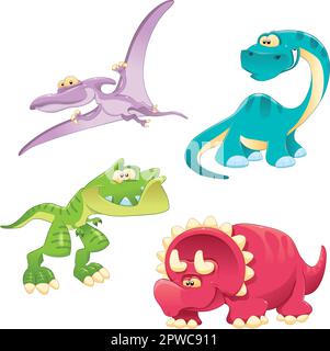 Famiglia dinosauri. Simpatici cartoni animati e personaggi vettoriali Illustrazione Vettoriale