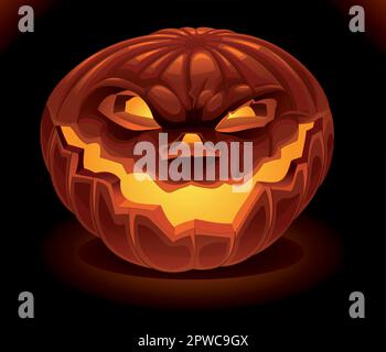 Pumpkin spaventoso al buio. Illustrazione Vector Halloween. Illustrazione Vettoriale