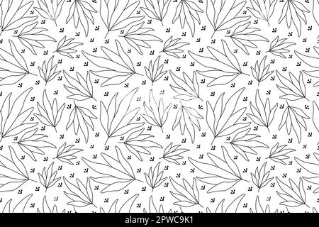 Motivo con foglie di palma areca senza cuciture vettoriali. Fogliame esotico, sfondo floreale. Disegni al tratto e sagome. Bianco e nero. Illustrazione del vettore monocromatico Illustrazione Vettoriale