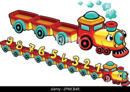 Divertente treno. Cartone animato e carattere vettoriale isolato. Illustrazione Vettoriale