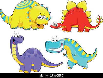 Famiglia dinosauri. Simpatici cartoni animati e personaggi vettoriali Illustrazione Vettoriale