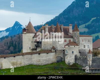 Il famoso castello di Gruyere in Svizzera, chiamato anche Schloss Greyerz Foto Stock