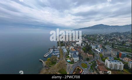 Città di Vevey in Svizzera dall'alto Foto Stock