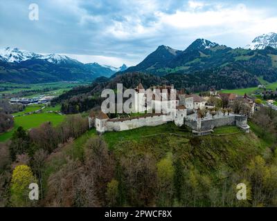 Il famoso castello di Gruyere in Svizzera, chiamato anche Schloss Greyerz Foto Stock