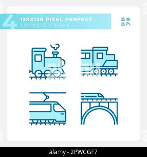 Set di icone colore RGB blu perfetto pixel locomotiva Illustrazione Vettoriale