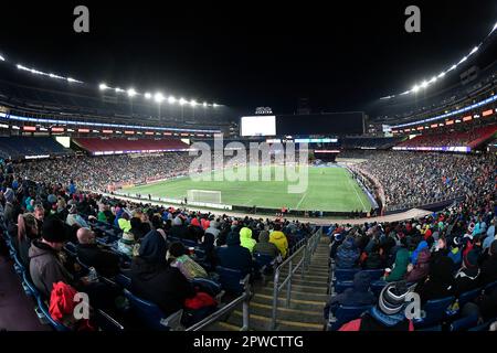 Foxborough, Massachusetts, Stati Uniti. 29th Apr, 2023. Una panoramica generale del Gillette Stadium durante la prima metà di una partita tra la Rivoluzione del New England e il FC Cincinnati a Foxborough, Massachusetts. Eric Canha/CSM/Alamy Live News Foto Stock