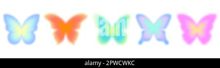 Y2K farfalla gradiente. Adesivi aura. Figure olografiche sfocate. Set al neon estetico groovy. Set vintage Vector Illustrazione Vettoriale