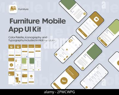 Kit UI per app mobile mobile mobili con più schermate come accesso, creazione account, profilo, ordine e pagamento. Illustrazione Vettoriale