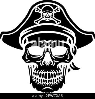 Cranio con cappello pirata e cartoon Crossbones Illustrazione Vettoriale