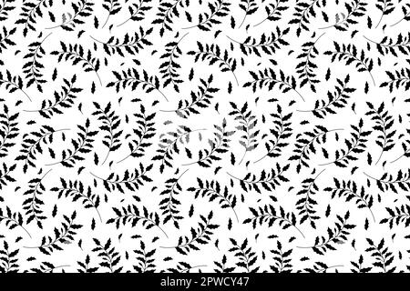 Motivo con foglie di palma areca senza cuciture vettoriali. Fogliame esotico, sfondo floreale. Disegni al tratto e sagome. Bianco e nero. Illustrazione del vettore monocromatico Illustrazione Vettoriale