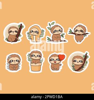 Carino slots adesivo pack in stile cartone animato. Illustrazione Vettoriale