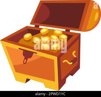 Denaro oro, monete d'oro tesoro in scatola di legno Illustrazione Vettoriale