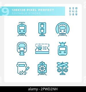 Compagnia ferroviaria pixel Perfect blu RGB icone di colore set Illustrazione Vettoriale