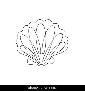 DISEGNO DELLA LINEA DI SVUOTAMENTO. Conchiglia vettoriale. Vettore di disegno a linea continua per poster, biglietti, tatuaggi adesivi stampati. Linea singola art. Illustrazione disegnata a mano su una linea Illustrazione Vettoriale