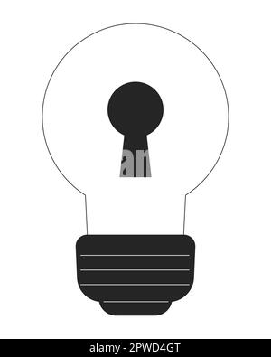 Lampadina con keyhole linea piatta nero bianco oggetto vettore Illustrazione Vettoriale