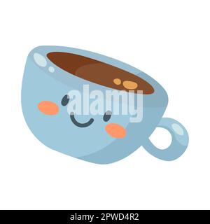 Divertente tazza di caffè o tè con un'illustrazione sorridente del viso Illustrazione Vettoriale