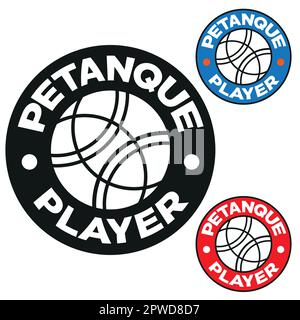 Petanque e logo icona boulé pittogramma con una palla boulé, pétanque è un tradizionale gioco francese che si gioca all'aperto con un gruppo di persone Illustrazione Vettoriale