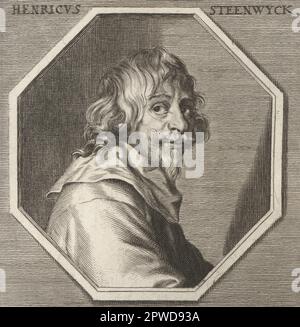 Hendrik van Steenwijck II, pittore barocco fiammingo di Anversa, c.1580–1640. Dipinti per la maggior parte interni architettonici, ma anche di scene bibliche e di vita ancora. Henricus Steenwyck. Incisione su copperplate dopo un'illustrazione di Joachim von Sandrart dalla sua Academia Todesca, della architettura, scultura & Pittura, oder Teutsche Academie, der Edlen Bau- Bild- und Mahlerey-Kunste, Accademia tedesca di architettura, scultura e pittura, Jacob von Sandrart, Norimberga, 1675. Foto Stock