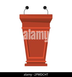 dibattito rostro e platform cartoon illustrazione vettoriale. Tribuna in legno e podio in vetro con microfono Illustrazione Vettoriale