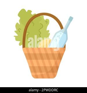Cestino di vimini con green e cartone animato da bere Illustrazione Vettoriale