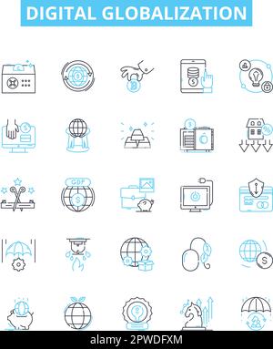 Set di icone di linee vettoriali per la globalizzazione digitale. Digitale, globalizzazione, tecnologia, connettività, networking, Interconnettività, illustrazione mobilità Illustrazione Vettoriale