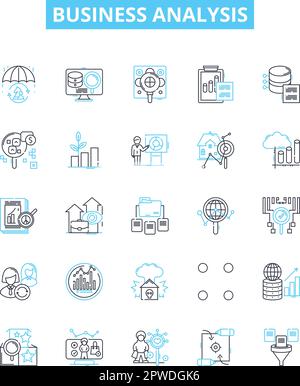 Set di icone di linee vettoriali per l'analisi aziendale. Business, analisi, strategia, processo, sistema, Rischio, illustrazione del mercato delineare i simboli e i segnali di concetto Illustrazione Vettoriale