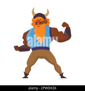 mad uomo forte viking, giochi per computer heroe cartoon illustrazione vettoriale. Guerriero e altri mostri in posa ed emozione. Carattere Illustrazione Vettoriale