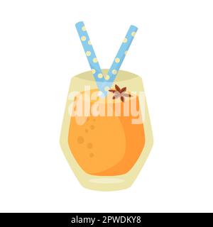 Bevanda aromatizzata alle spezie di zucca in una tazza di vetro con cartoni animati Illustrazione Vettoriale