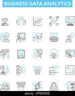 Set di icone di linee vettoriali per l'analisi dei dati aziendali. Business, dati, analisi, strategia, intelligence, Approfondimenti, grandi illustrazioni delineano i simboli del concetto Illustrazione Vettoriale