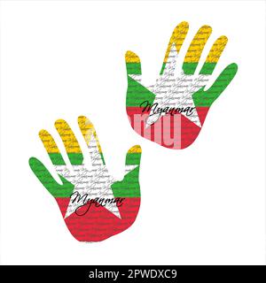 Illustrazione vettoriale disegnata a mano con modello di bandiera di myanmar grande per il poster, la rivista e il web design Illustrazione Vettoriale