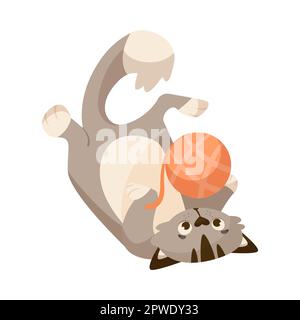 Gatto comico che gioca con la sfera di illustrazione di cartone animato di filato arancione Illustrazione Vettoriale