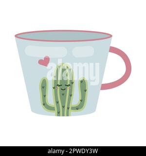 Moderna tazza in ceramica con felice illustrazione cartoon cactus Illustrazione Vettoriale