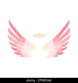 Carino ali rosa e nimbus oro piatto vettore illustrazione Illustrazione Vettoriale