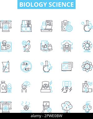 Set di icone di linee vettoriali per scienze biologiche. Biologia, Scienza, Biochimica, cellule, evoluzione, La genetica, l'illustrazione delle molecole delineano i simboli del concetto e. Illustrazione Vettoriale