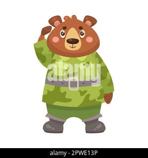 Carino personaggio orso in camouflage cartone animato illustrazione Illustrazione Vettoriale