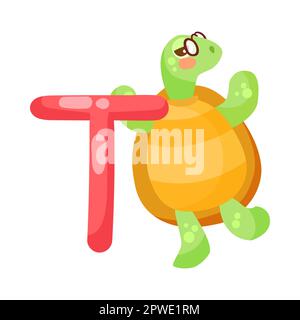 Carattere tartaruga con lettera dell'alfabeto t illustrazione del vettore Illustrazione Vettoriale