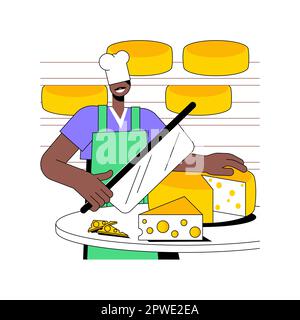 Produzione casearia illustrazioni vettoriali isolate cartoni animati. Uomini sorridenti che producono formaggio in azienda casearia, l'industria agricola, gli operatori del settore agroalimentare, cartoni animati del settore della produzione secondaria. Illustrazione Vettoriale