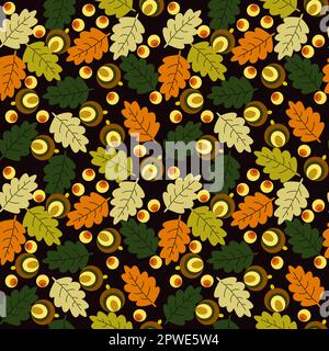 Motivo floreale senza cuciture con foglie di quercia autunnale e nocciole vettoriali Illustrazione Vettoriale
