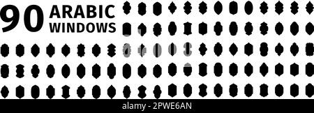 Set di finestre islamiche. Finestre arabe ornamentali. Gli archi arabi hanno forme diverse per l'illustrazione dell'architettura musulmana. Illustrazione Vettoriale