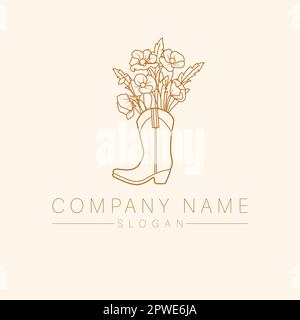 St Stephen florist disegno vettoriale del logo. Stivale cowboy con logo poppies. Modello esclusivo con logo floreale. Illustrazione Vettoriale