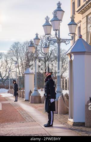 Guardia soldato di fronte al palazzo reale di Oslo, Norvegia Foto Stock