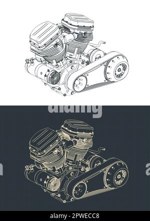 Illustrazione vettoriale stilizzata di progetti di un potente motore per motociclette Illustrazione Vettoriale