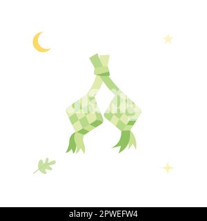 Illustrazione piatta di Ketupat, Eid Mubarak isolato su uno sfondo bianco Illustrazione Vettoriale