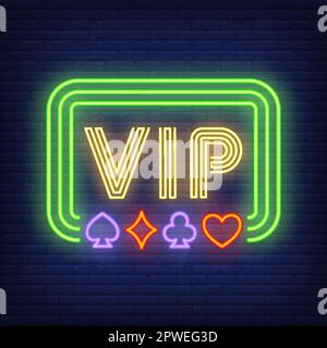 Testo al neon VIP in cornice con tute da gioco Illustrazione Vettoriale