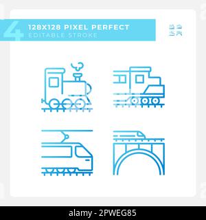 Set di icone vettoriali lineari a gradiente perfetto per pixel locomotive Illustrazione Vettoriale