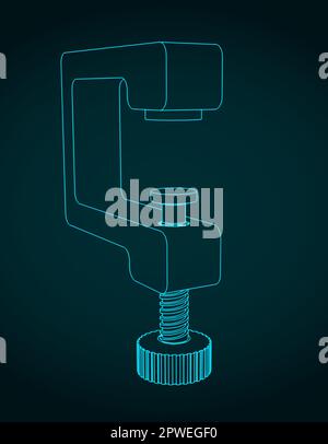 Illustrazione vettoriale stilizzata di un modello di clamp a c. Illustrazione Vettoriale