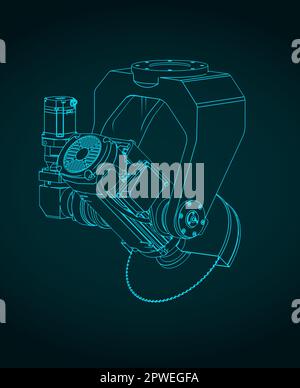 Illustrazione vettoriale stilizzata del modello della testa di sega CNC Illustrazione Vettoriale
