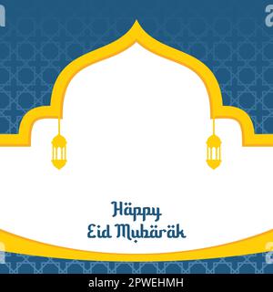 Twibbon Template Design, Ramadan e Eid Mubarak con illustrazioni vettoriali di sfondo blu e oro. Illustrazione Vettoriale