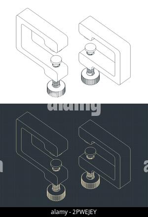 Illustrazione vettoriale stilizzata di progetti isometrici di clamp C. Illustrazione Vettoriale