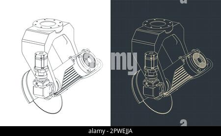 Illustrazione vettoriale stilizzata dei progetti della testa di sega CNC Illustrazione Vettoriale